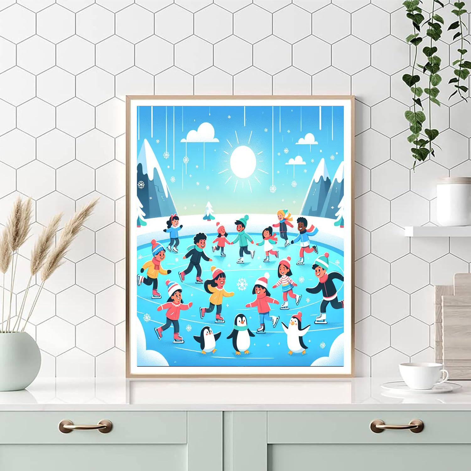 Frosty Ice Skating Fun Paint By Numbers Art