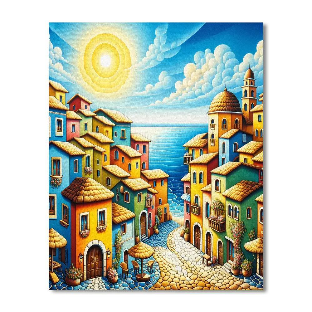 Sunkissed Mediterranean Village Paint By Numbers Art