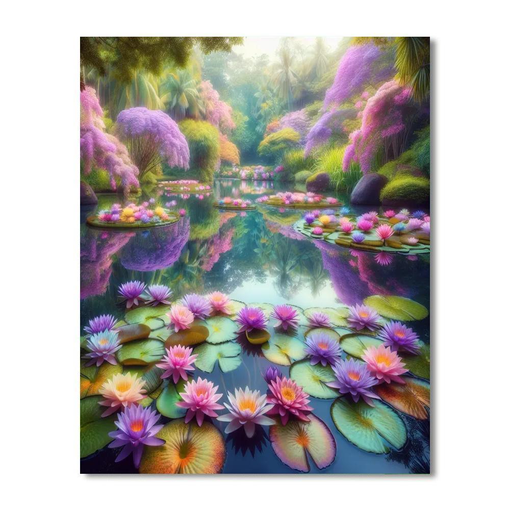 Serene Water Lily Pond Painting By Numbers Kit