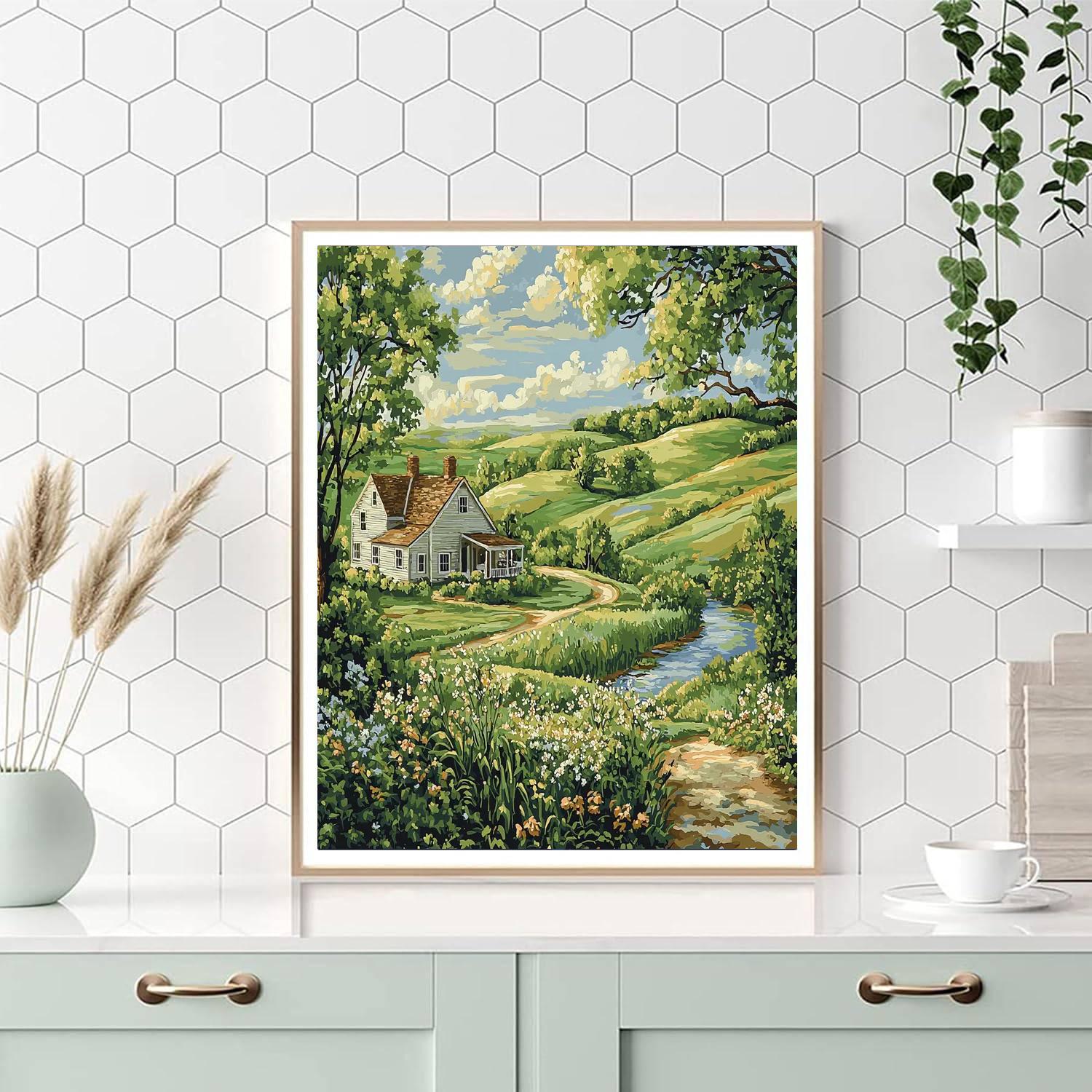 Wood Inspired Charming Farmhouse View  Number Painting