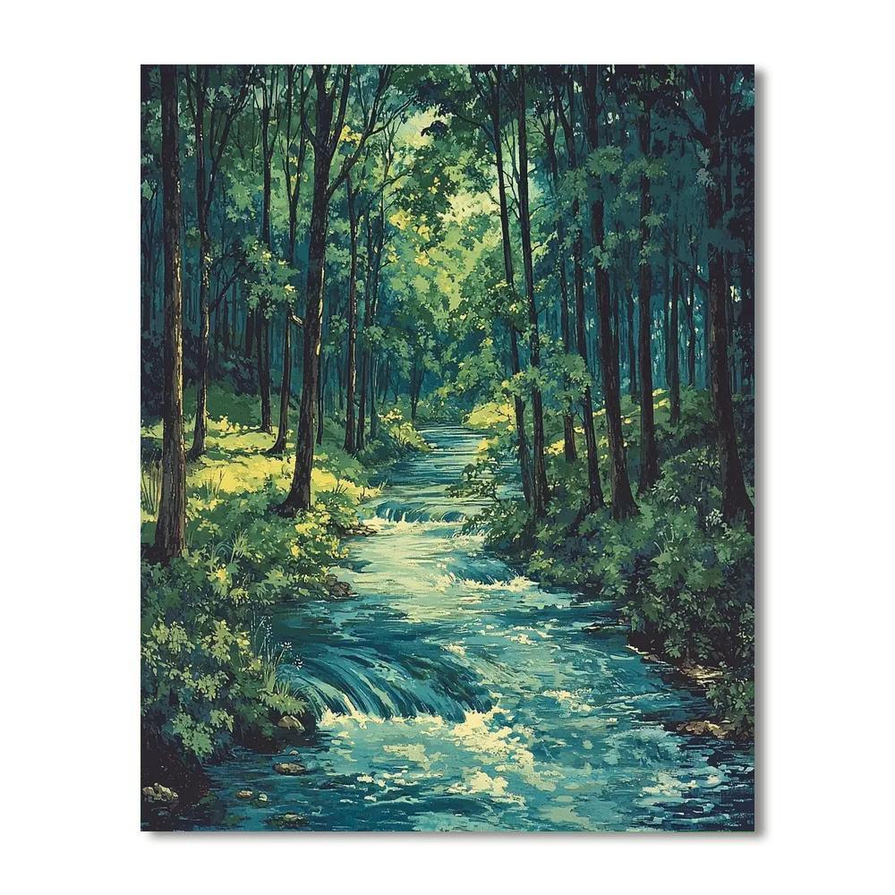 Utagawa Hiroshige Inspired Whispering Stream  Paint By Color