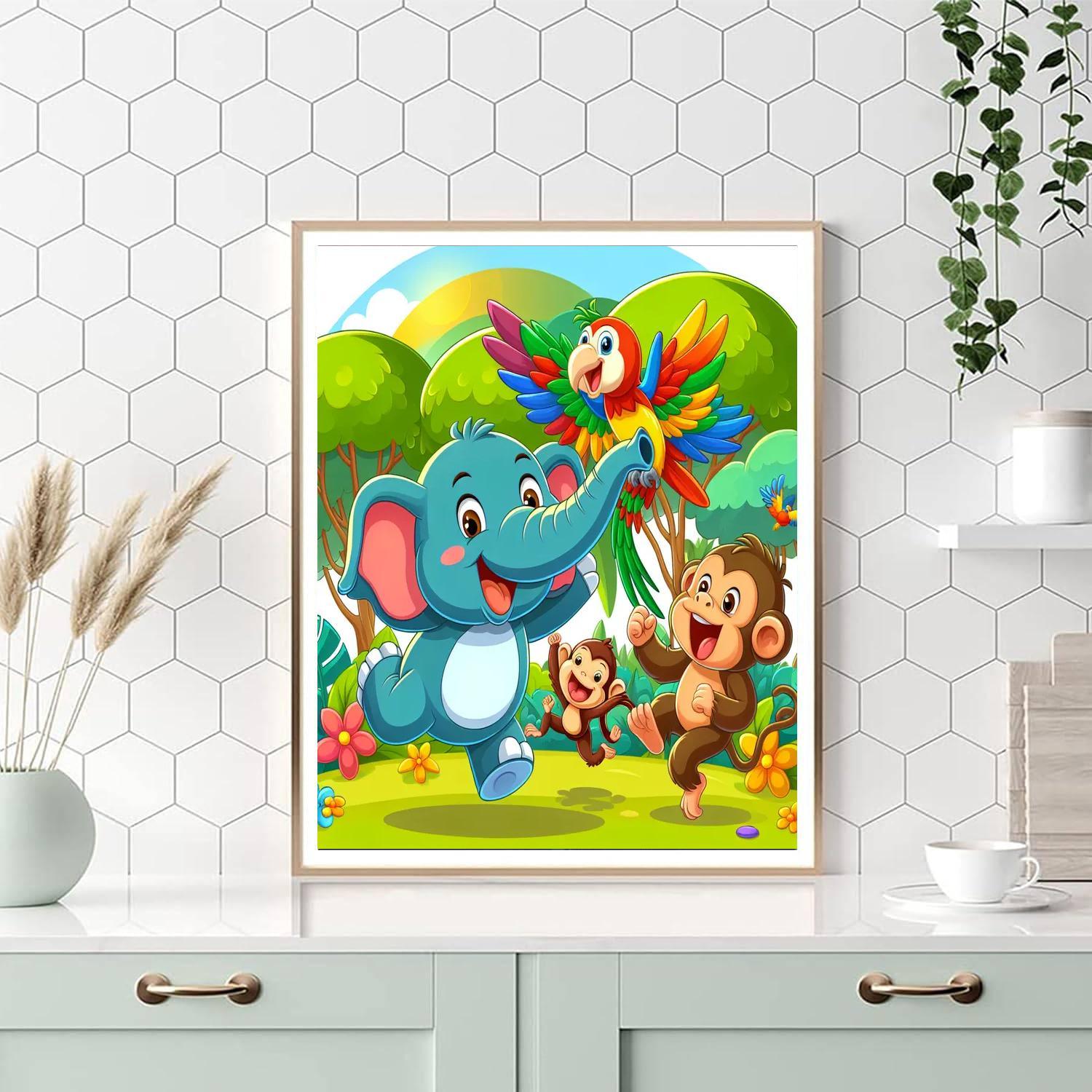 Friendly Jungle Party Paint By Numbers Art