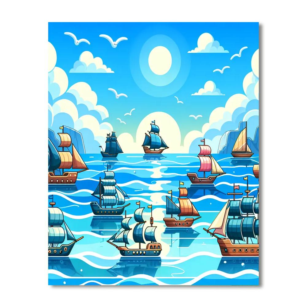 Sailing Ships At Sea Painting Number Kit