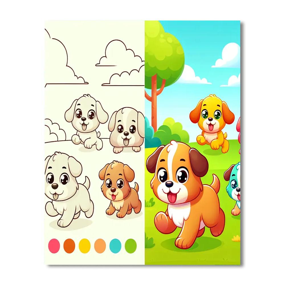 Playful Puppies' Park Painting Number Kit