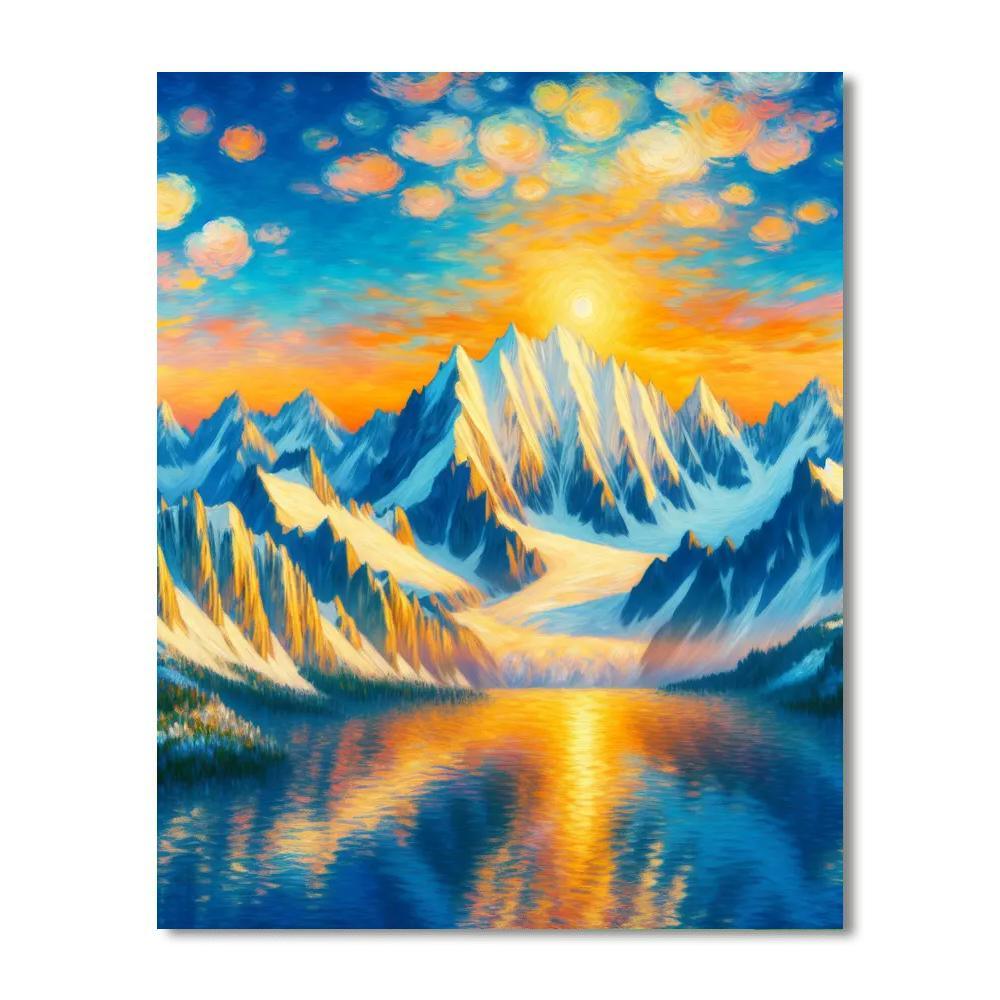 Golden Sunrise Over Snowy Peaks Painting By Numbers Kit