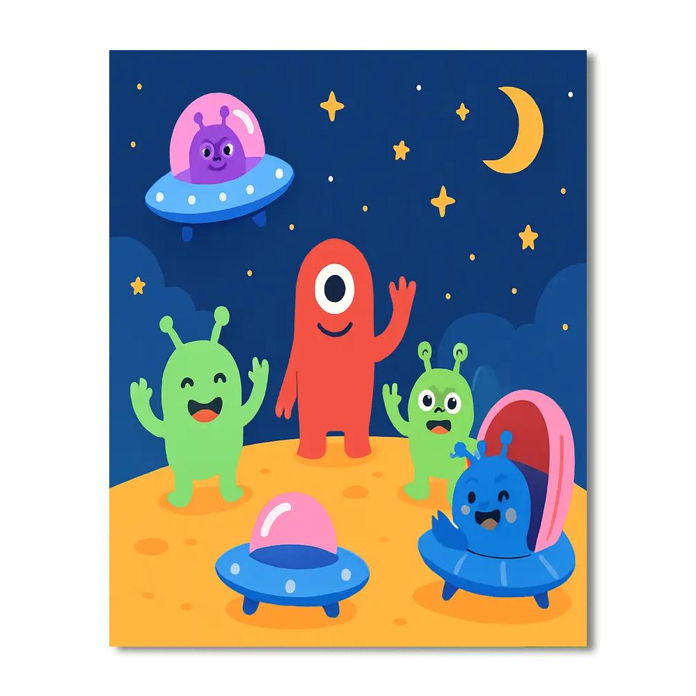 Friendly Galactic Visitors DIY Paint By Numbers