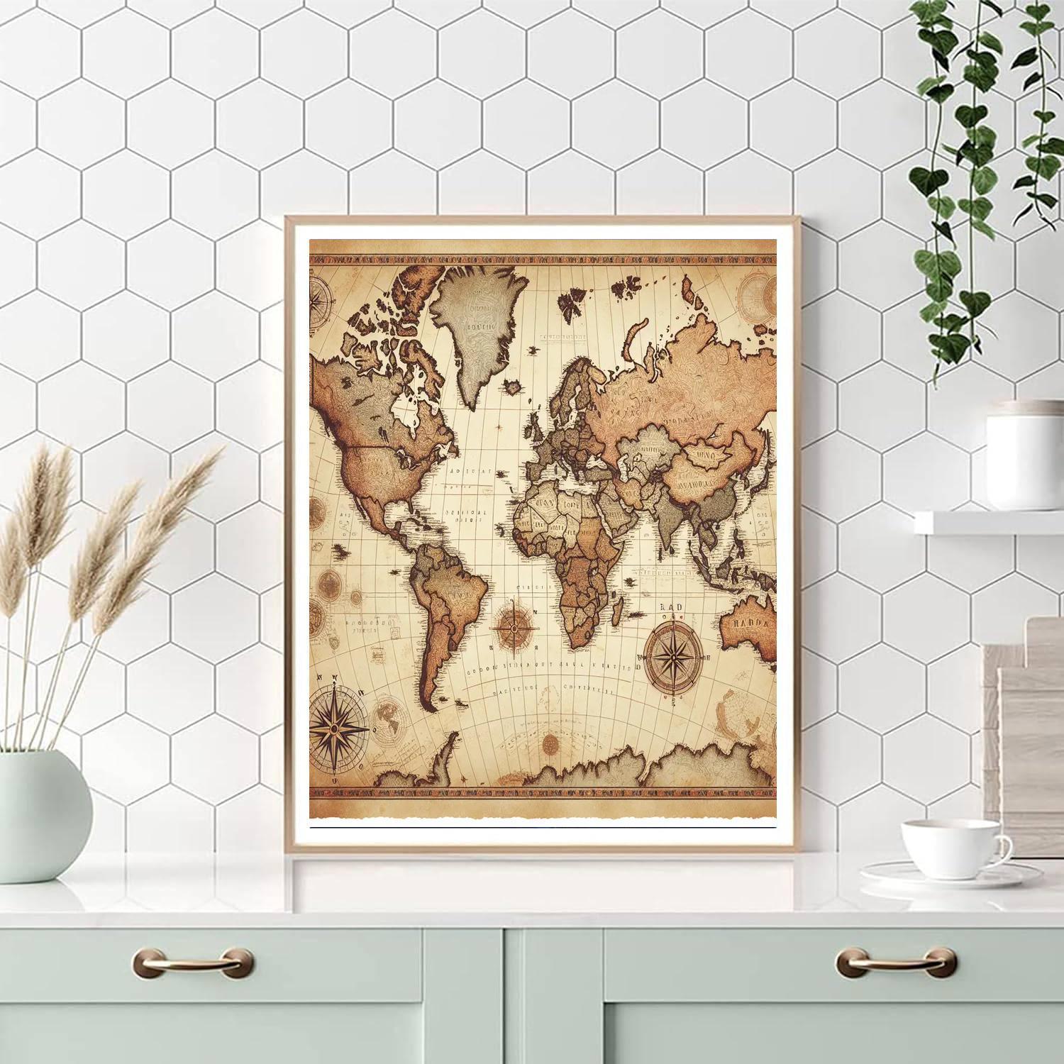 Vintage Map Exploration Number Painting