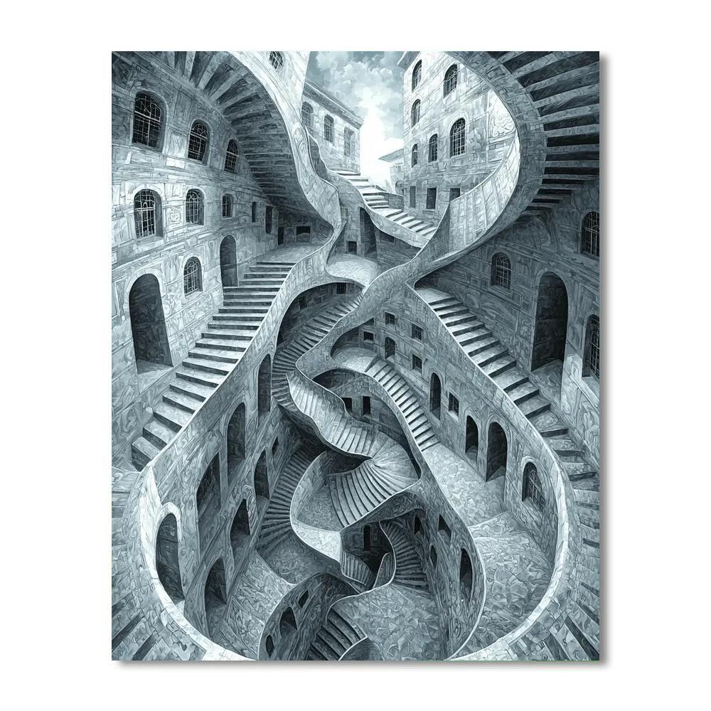 M.C. Escher Inspired Time Traveler's Paradox  Painting By Numbers Kit