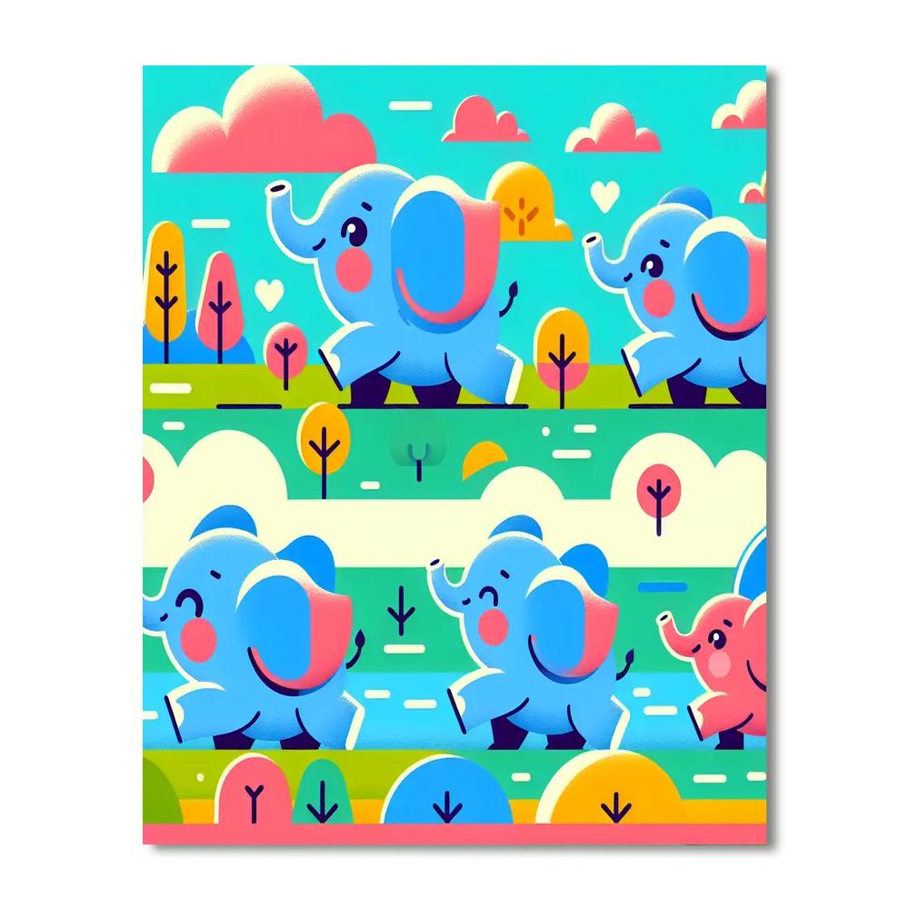 Playful Parade Of Elephants Painting By Numbers Kit