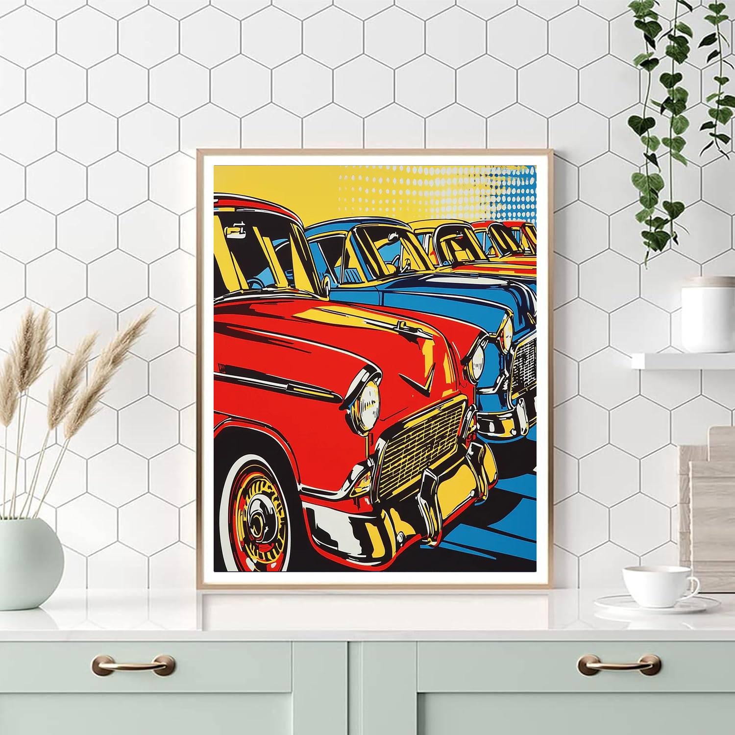 Lichtenstein Inspired Retro Car Parade  Number Painting