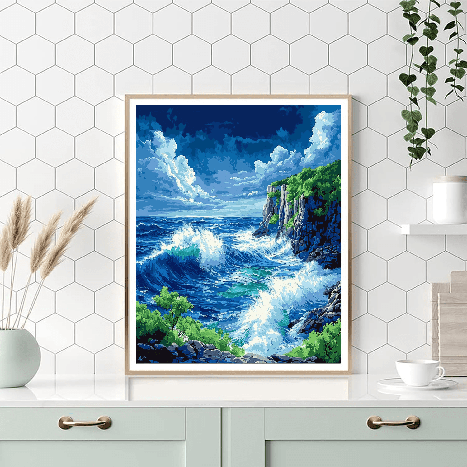 Hokusai Inspired Dance Of The Waves  Painting By Numbers Kit