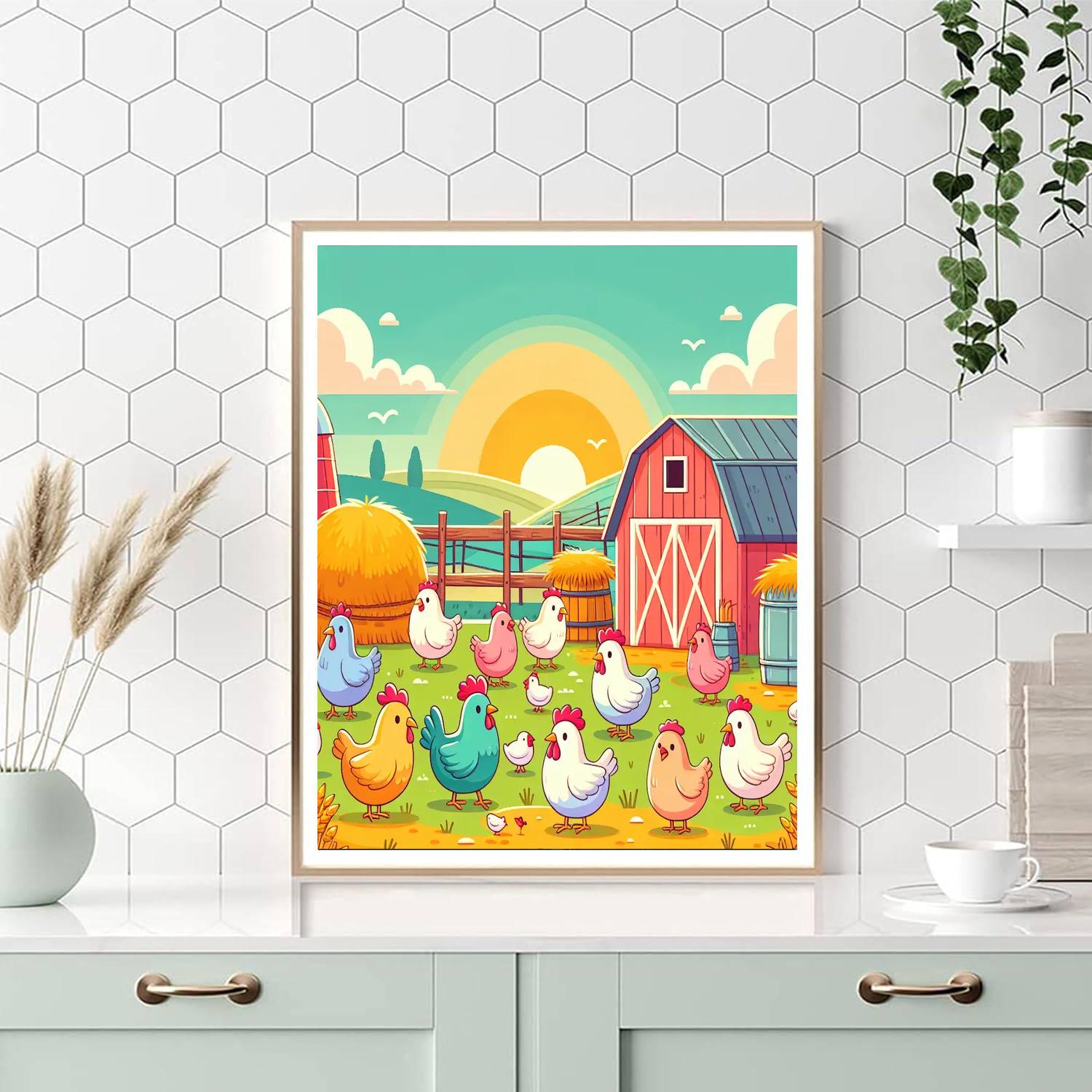 Chipper Chickens At Dawn Painting Number Kit