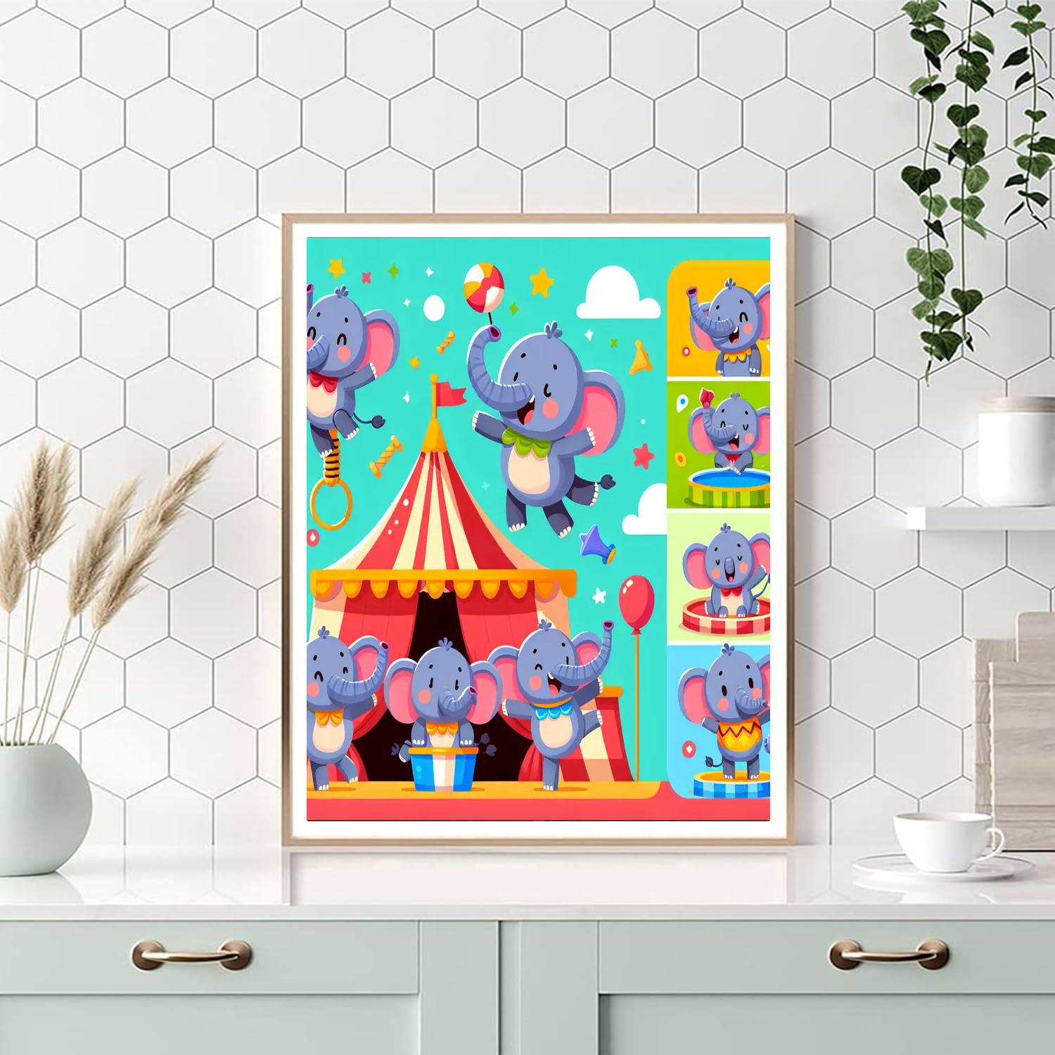Silly Circus Elephants Number Painting