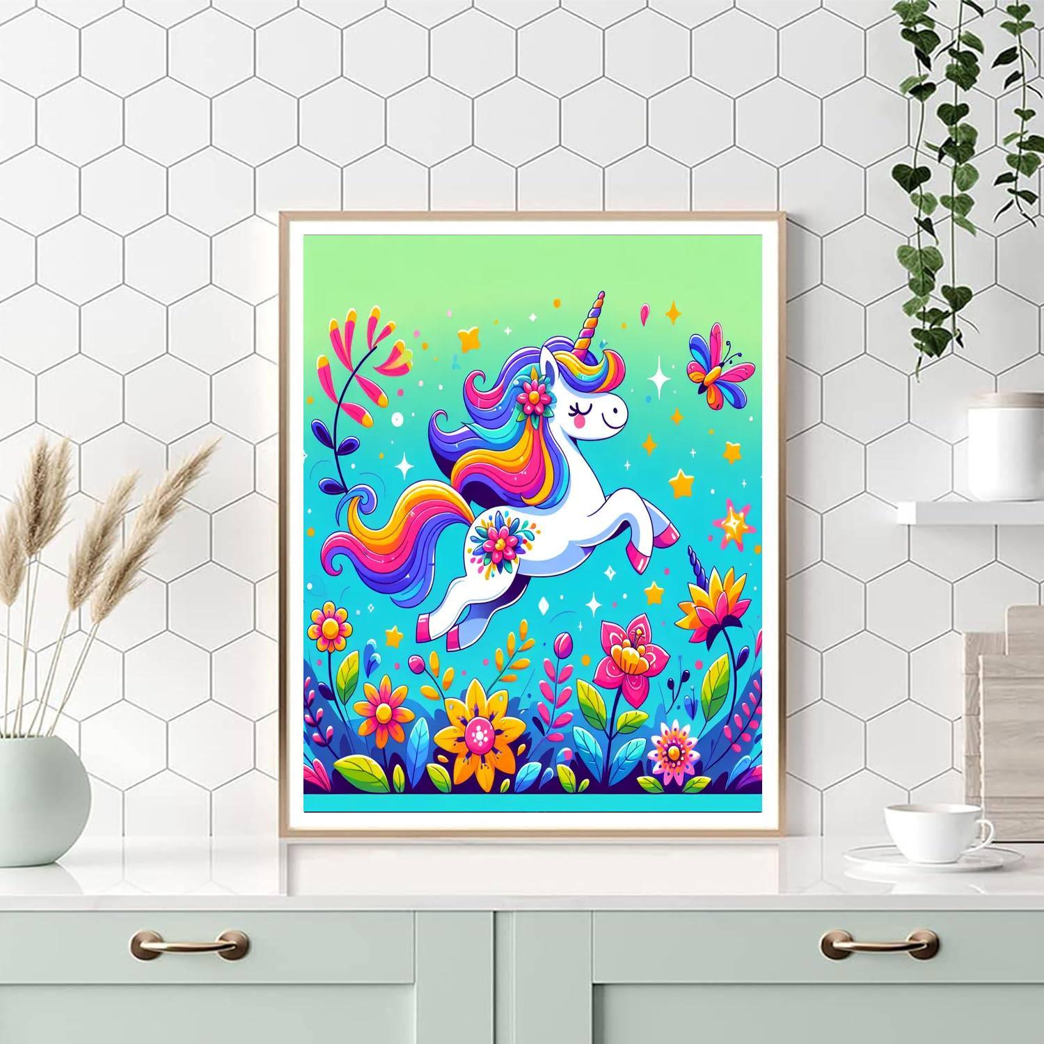 Magical Unicorn In A Flower Field Paint By Number