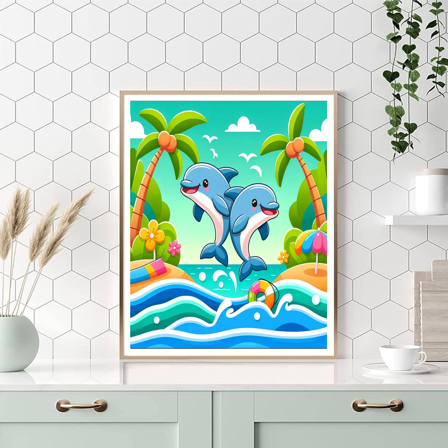 Friendly Dolphin Lagoon Numbered Painting Kits