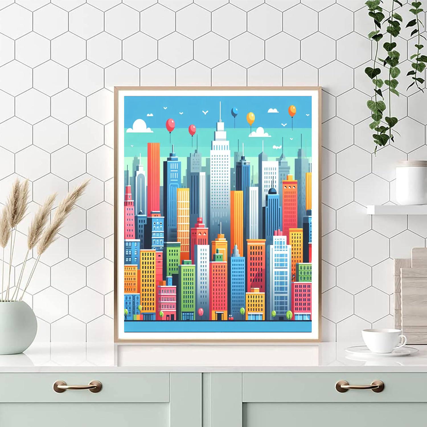 Cheerful City Skyline Painting By Numbers Kit