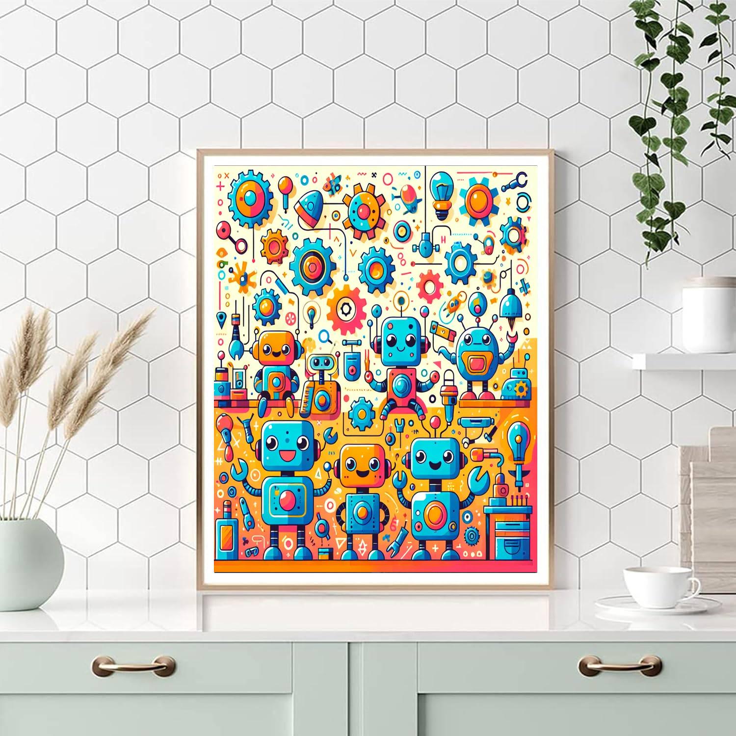 Cheerful Little Robots Numbered Painting Kits
