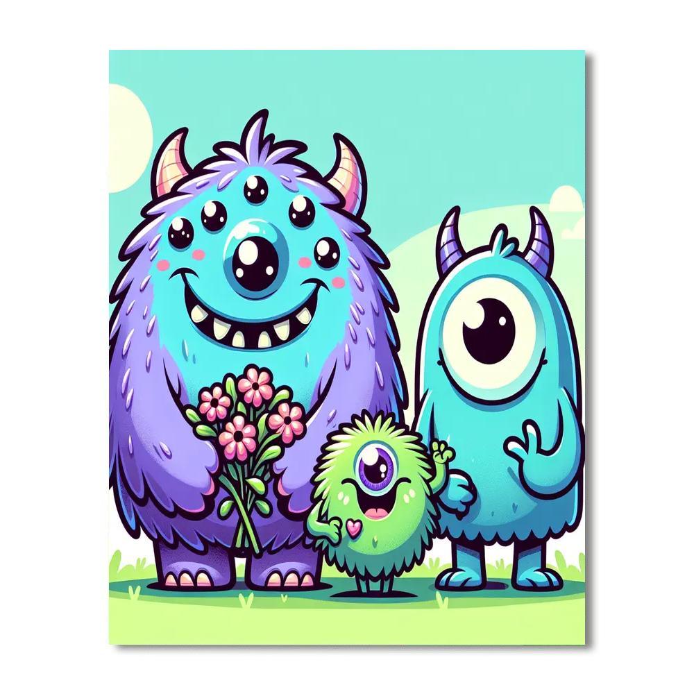 Colorful Monster Friends Paint By Numbers Art