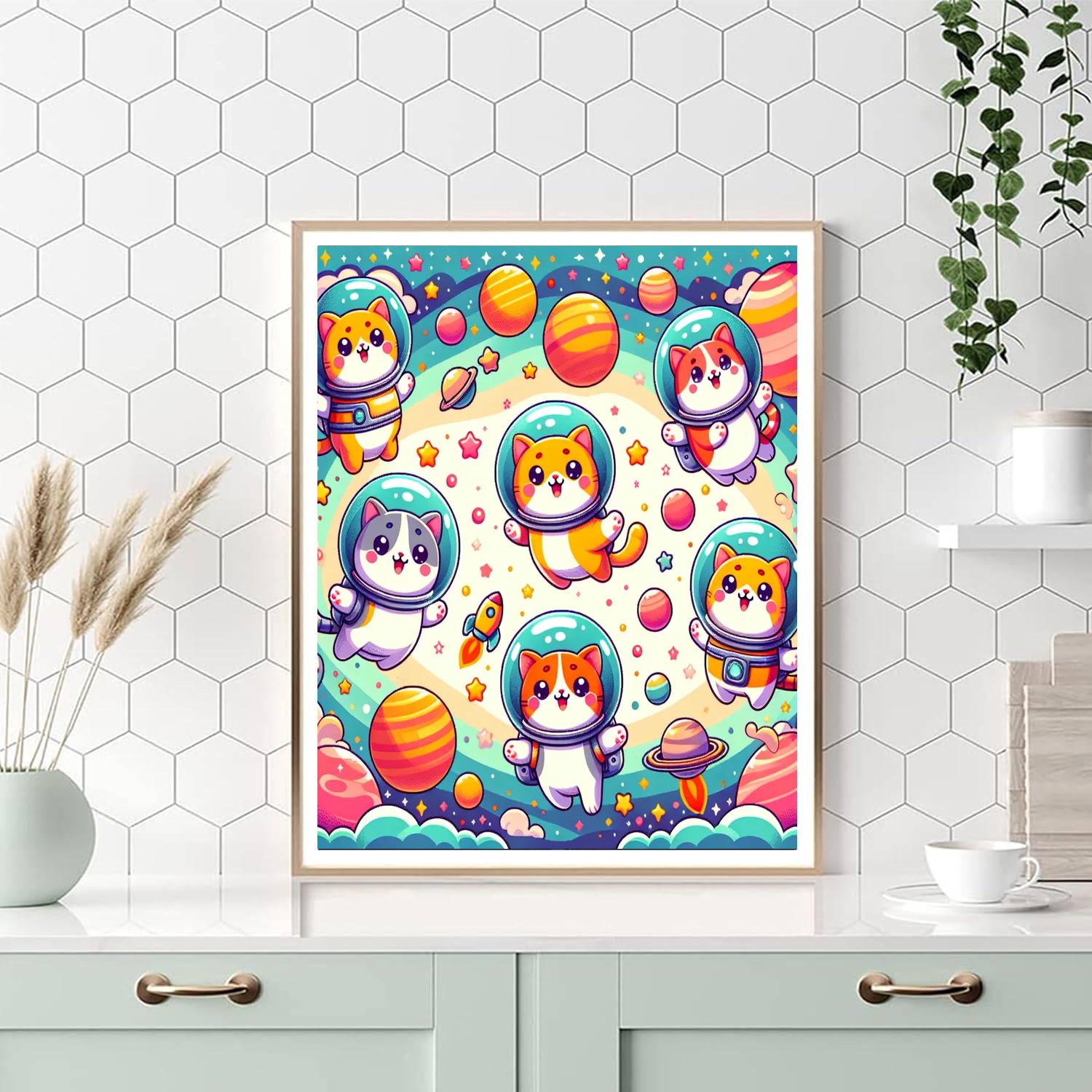 Giggling Space Cats Paint By Numbers Art