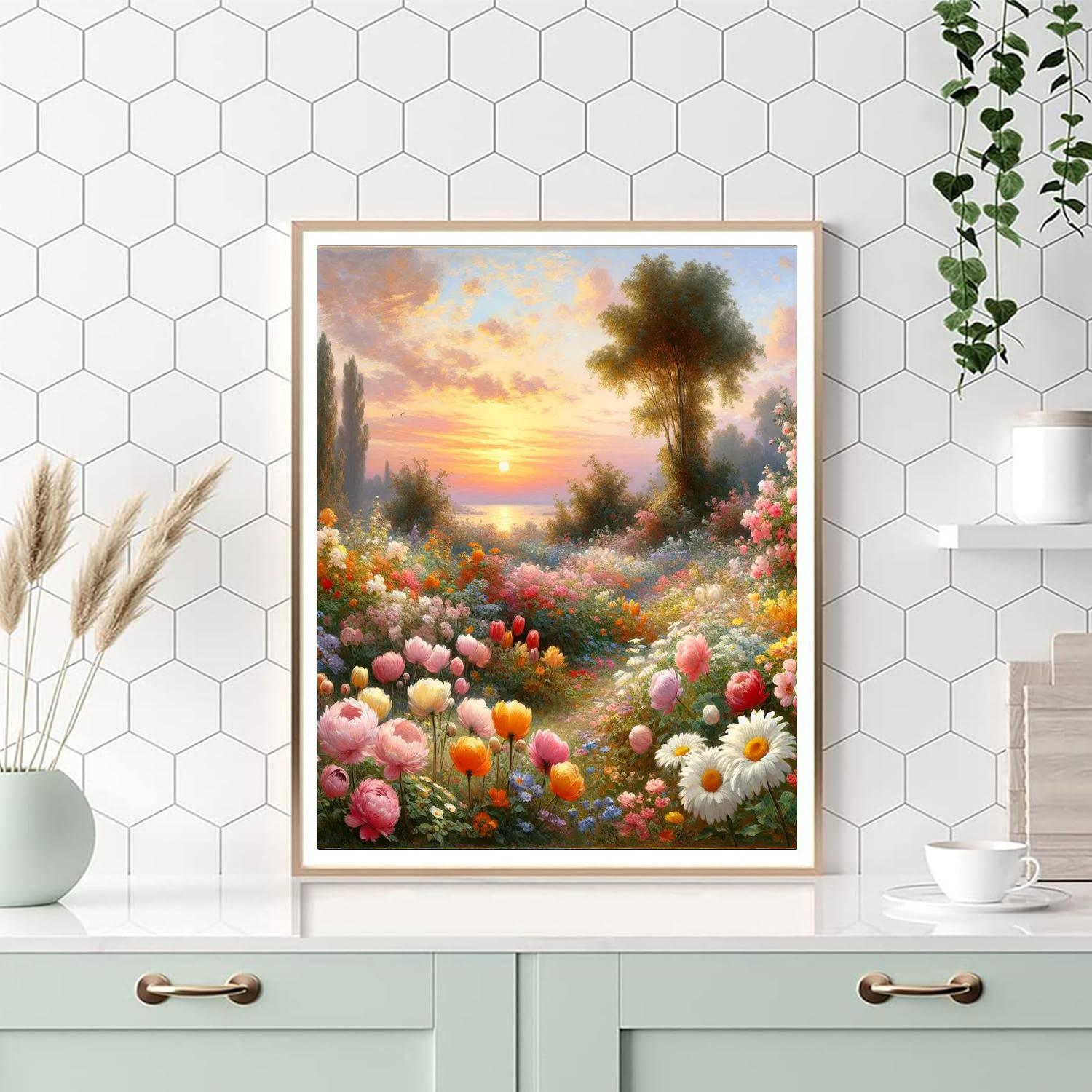 Dazzling Garden At Sunrise Painting Number Kit