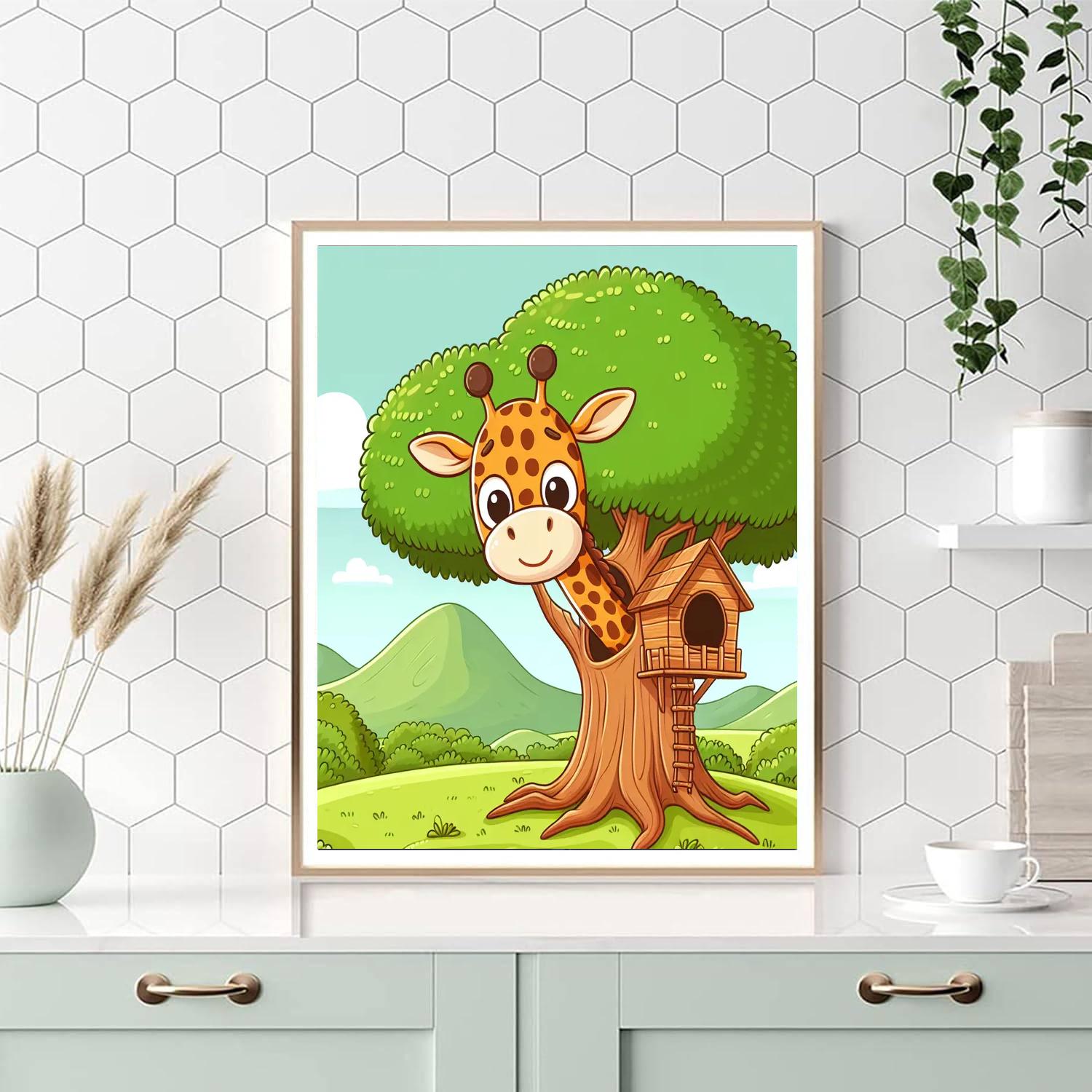 Giraffe's Treehouse Number Painting