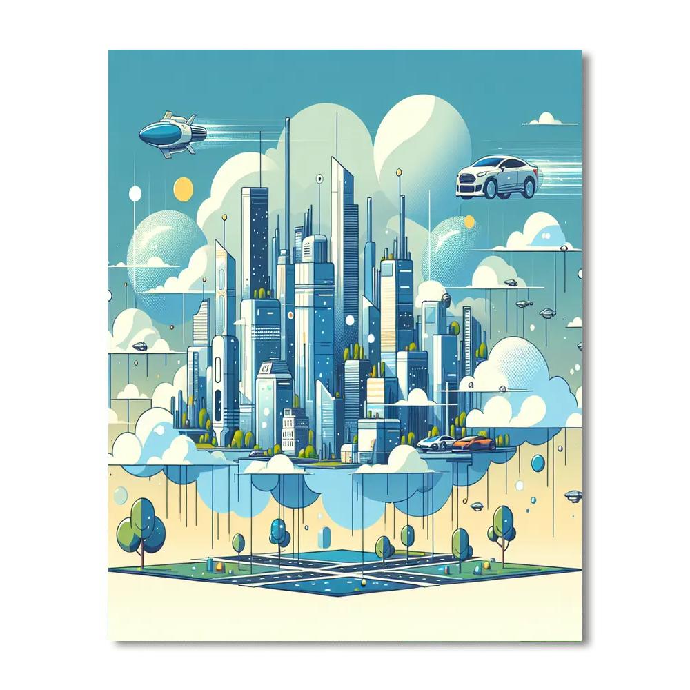 Futuristic Sky City Paint By Number