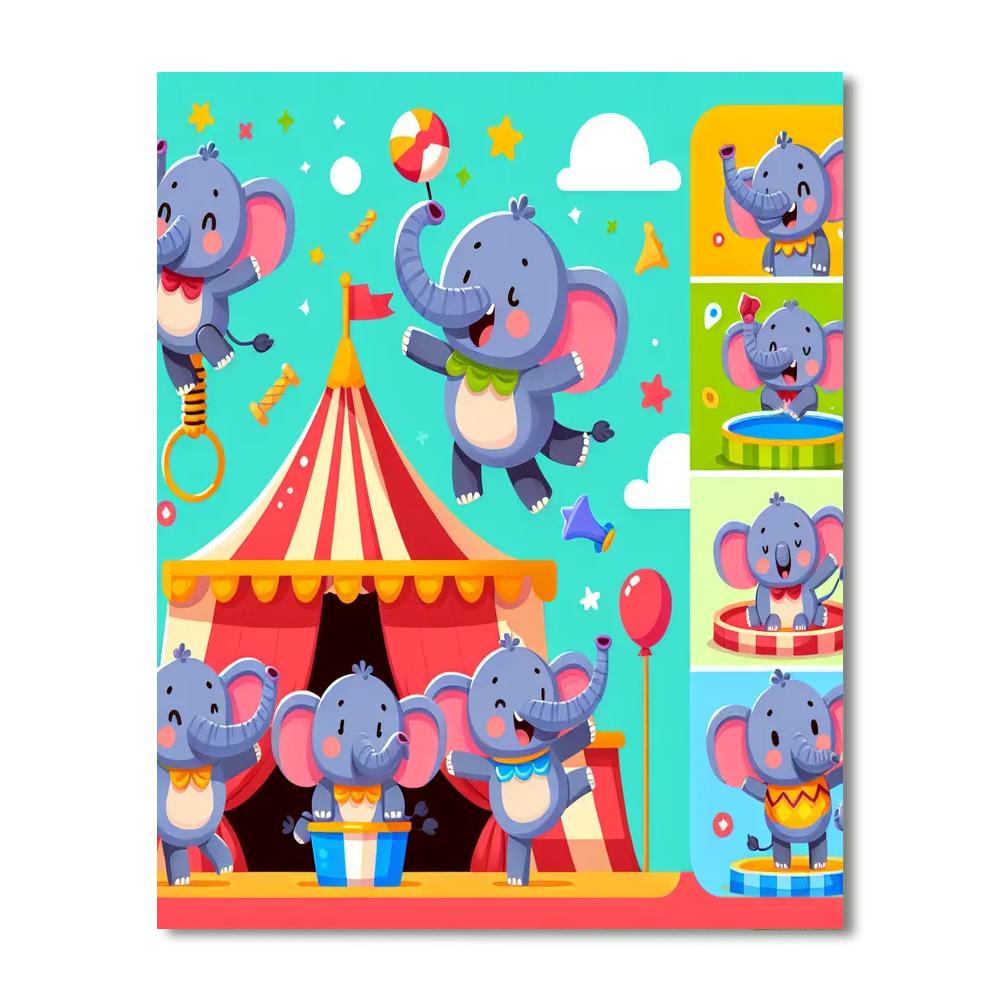 Silly Circus Elephants Number Painting