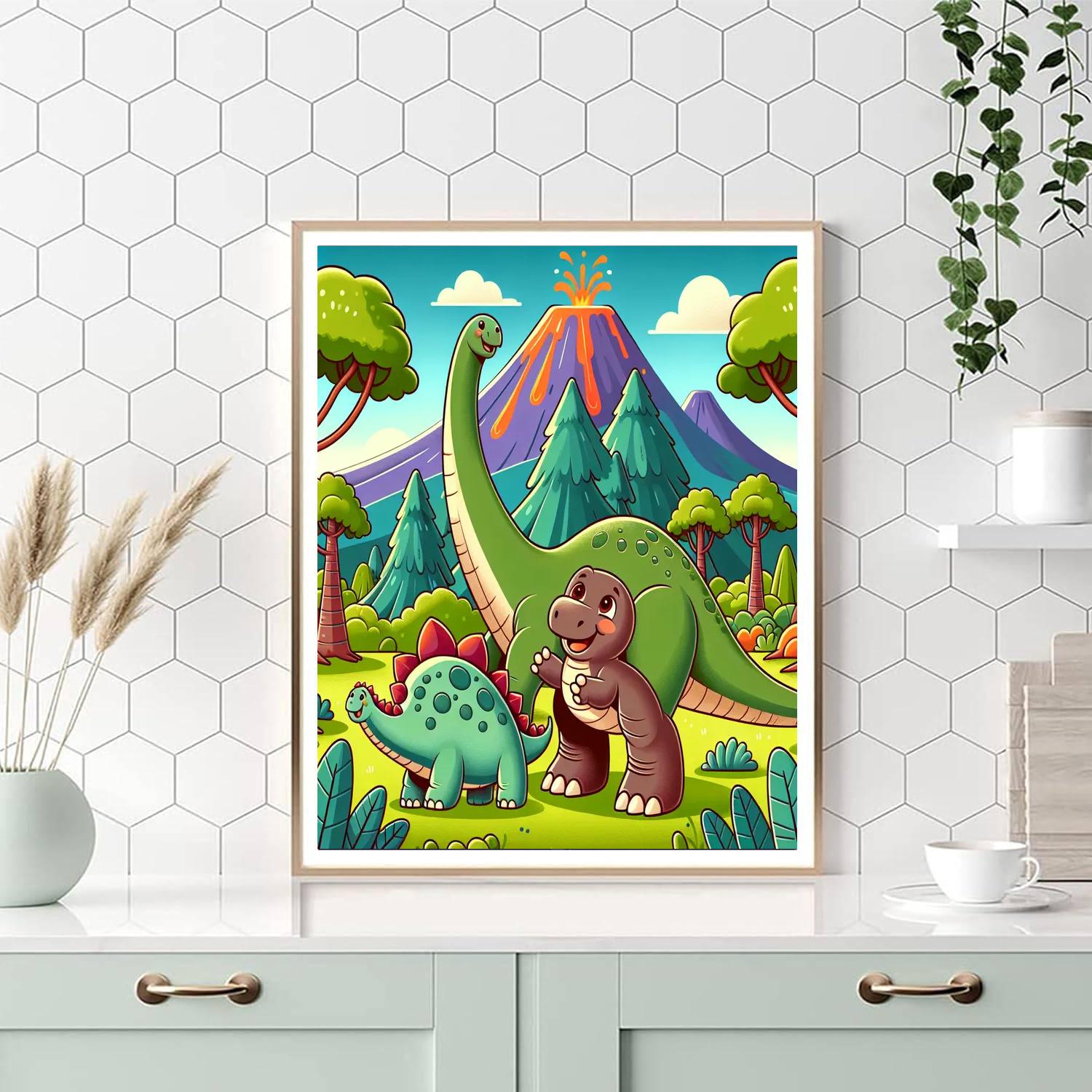 Friendly Dinosaur Day Paint By Numbers Art