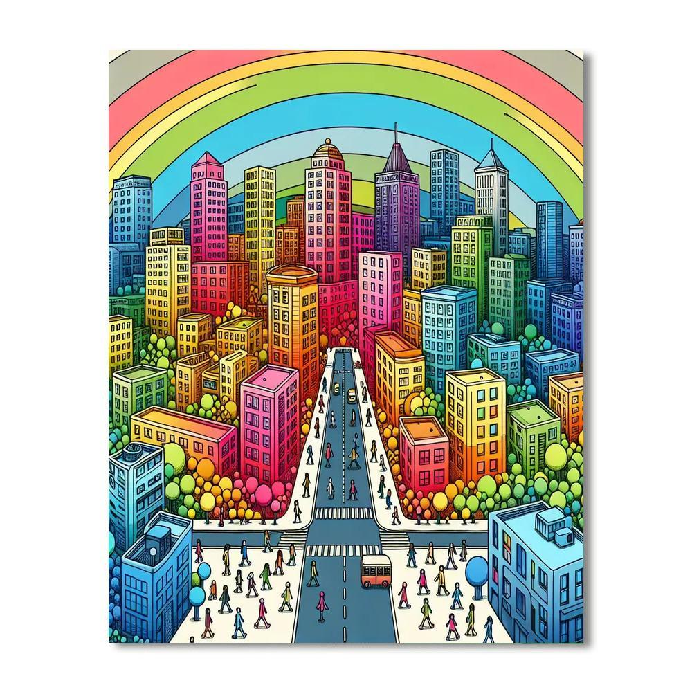 Rainbow Cityscape Number Painting