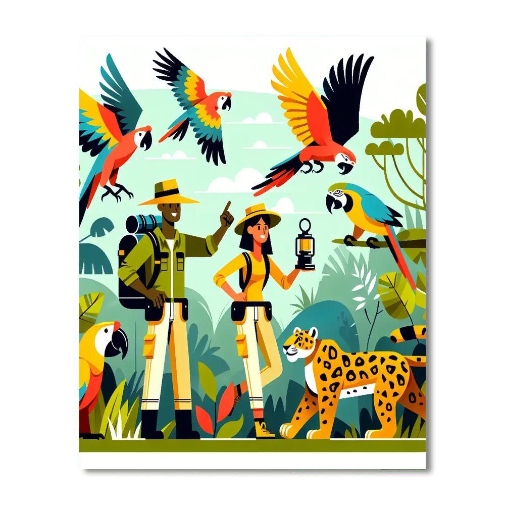 Jungle Expedition With Wild Animals Paint By Numbers Art
