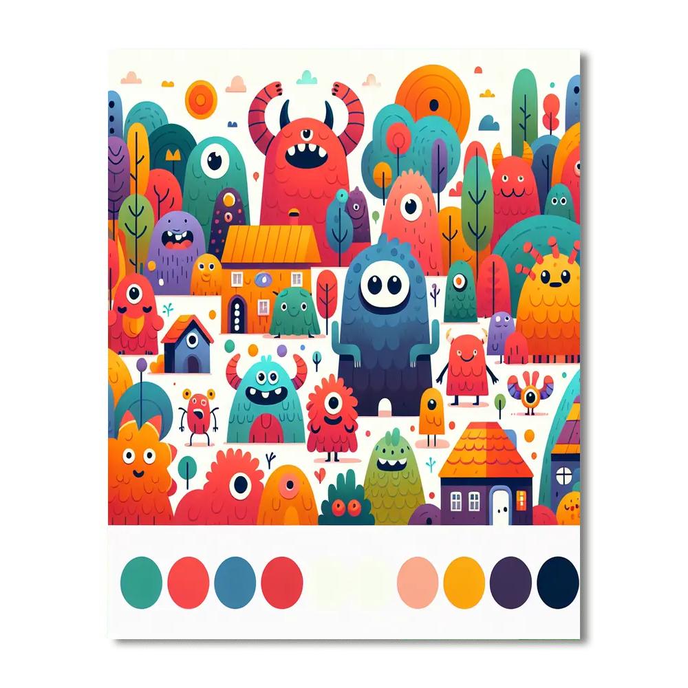 Friendly Monster Village Paint By Numbers