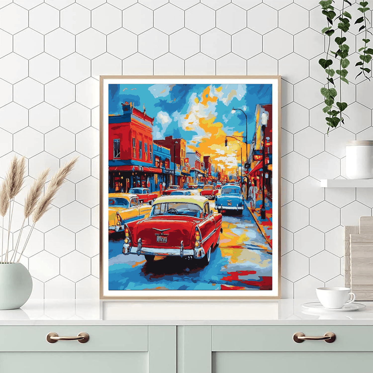 Edward Hopper Inspired Retro Car Showdown  Paint By Numbers Kits