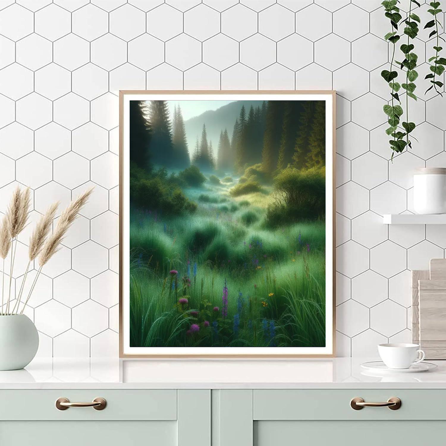 Serene Morning Meadow Painting Number Kit