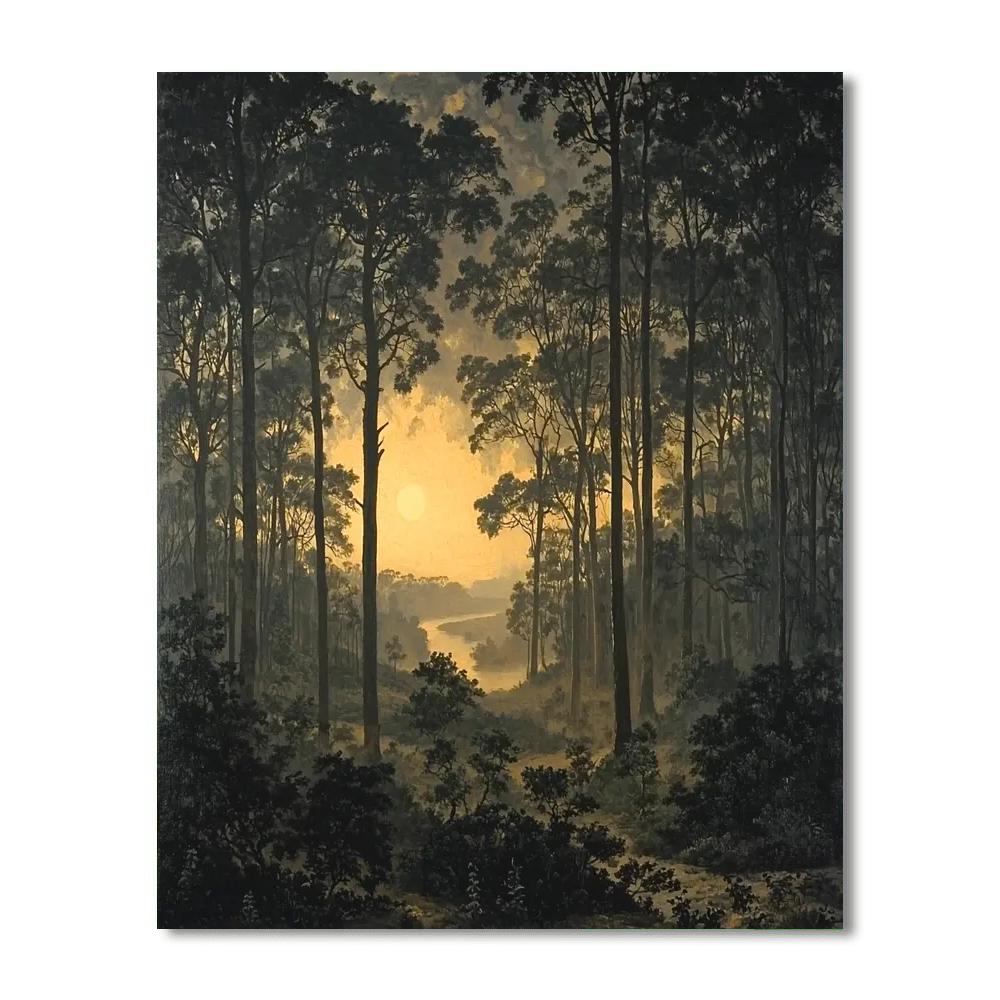 Caspar David Friedrich Inspired Forest Silhouette  Paint By Number