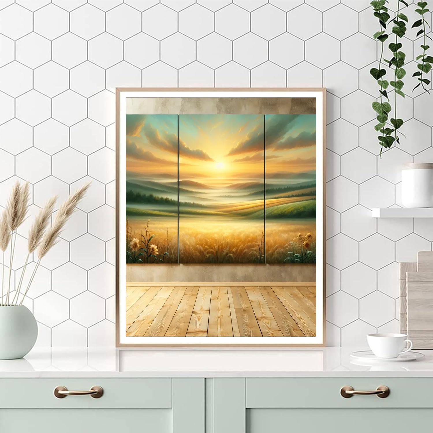 Golden Sunrise Over Fields Paint By Numbers Kits