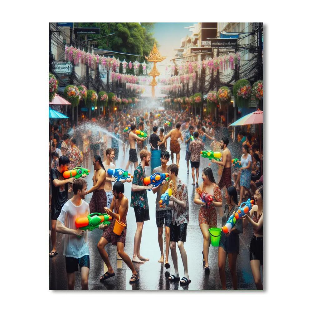 Songkran Festival - Bangkok, Thailand Painting Number Kit