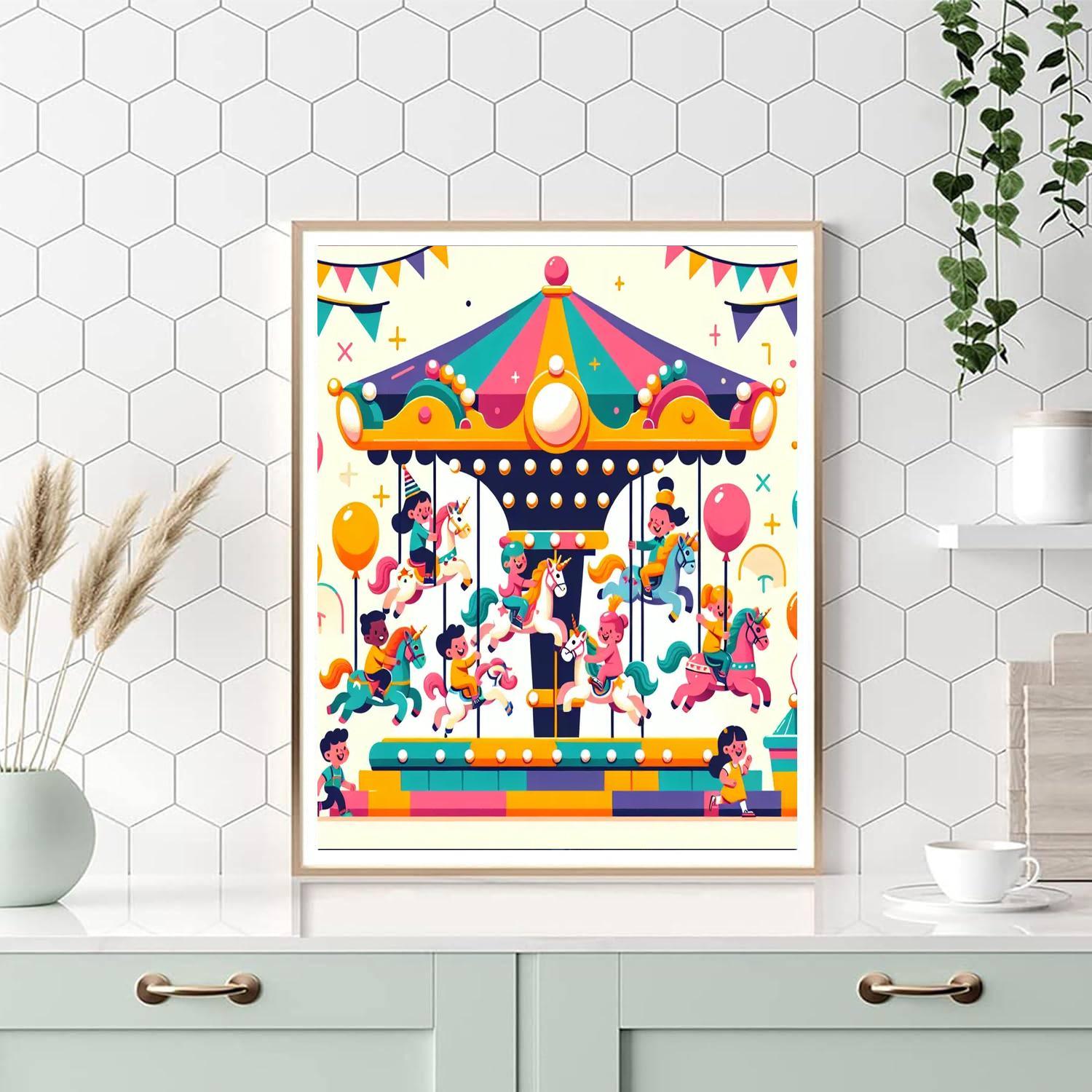 Rainbow Carousel Ride Painting Number Kit