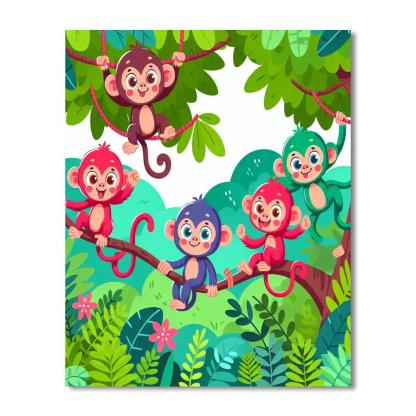 Adventurous Monkeys Number Painting