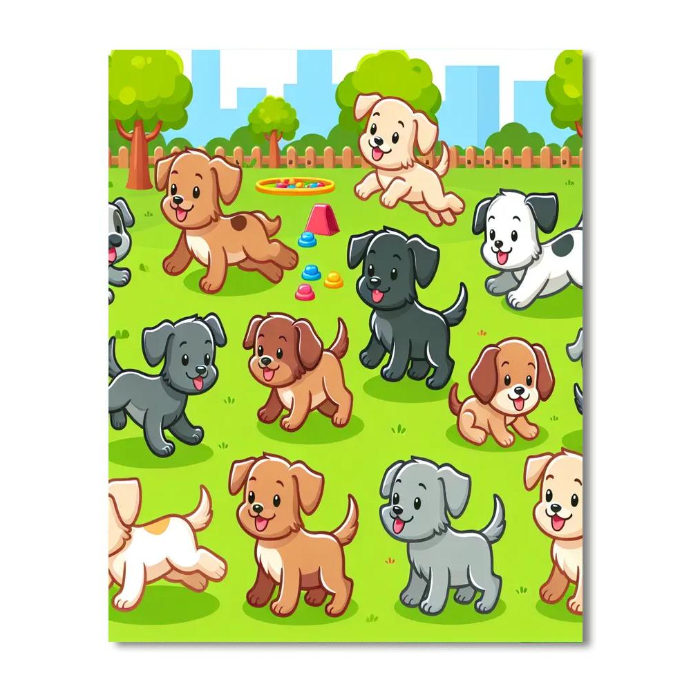 Playful Puppy's Park Number Painting