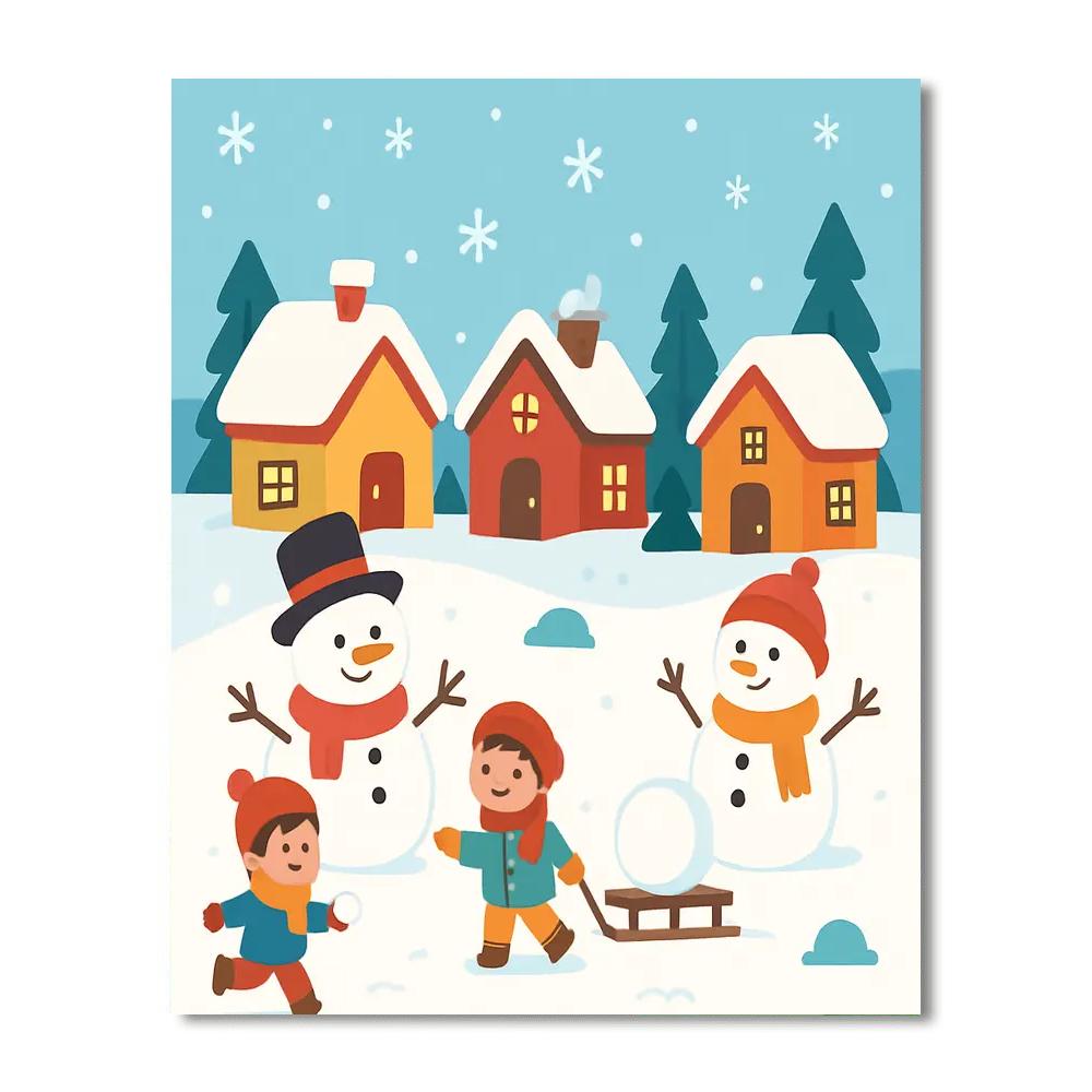 Jolly Snowman Village Painting By Numbers Kit