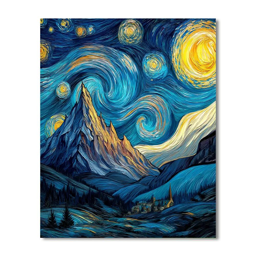 Vincent Van Gogh Inspired Ethereal Starry Sky Over Majestic Mountains  Paint By Number