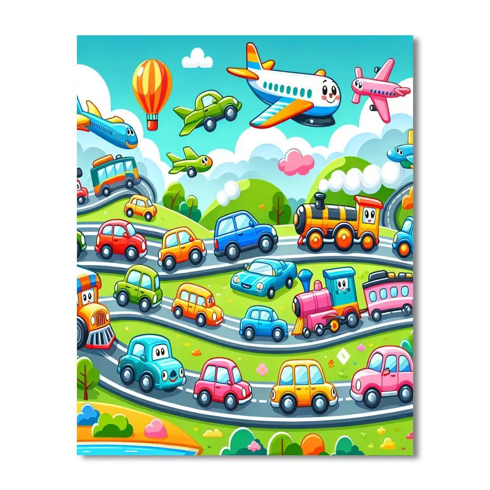 Whimsical Transportation Numbered Painting Kits