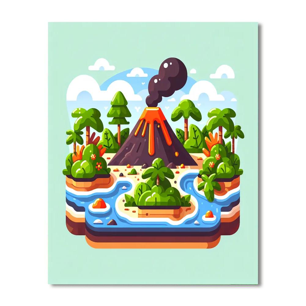 Vibrant Volcano Voyage Number Painting