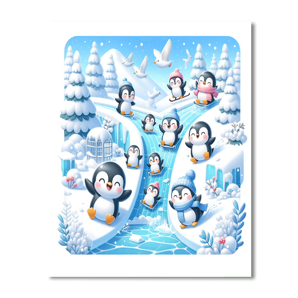 Playful Penguins On Ice DIY Paint By Numbers