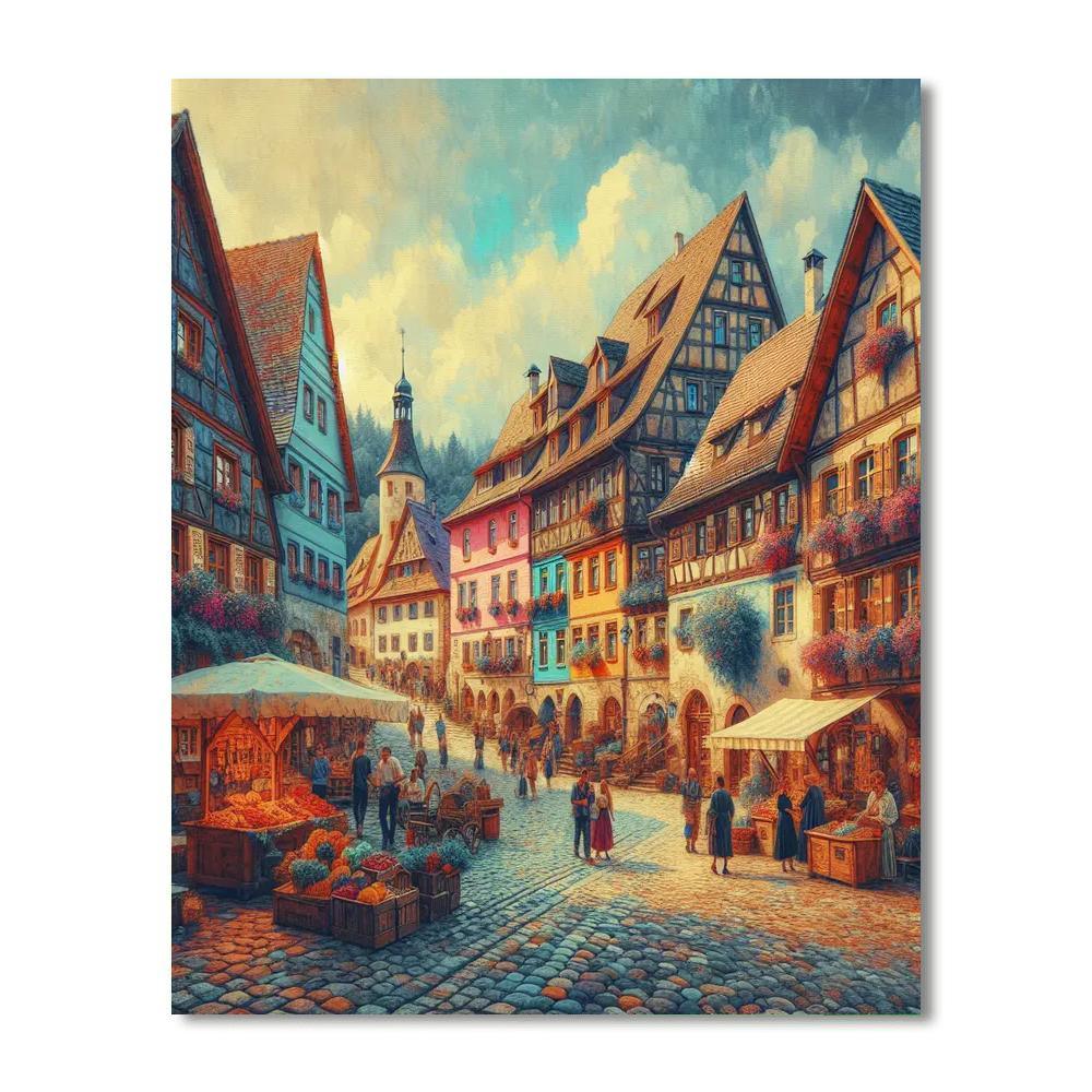 Historic European Village Number Painting