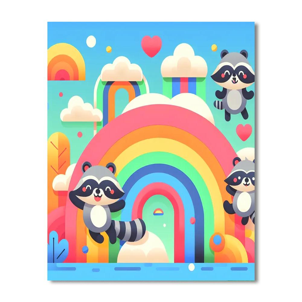 Rainbow Raccoon Revelry Numbered Painting Kits