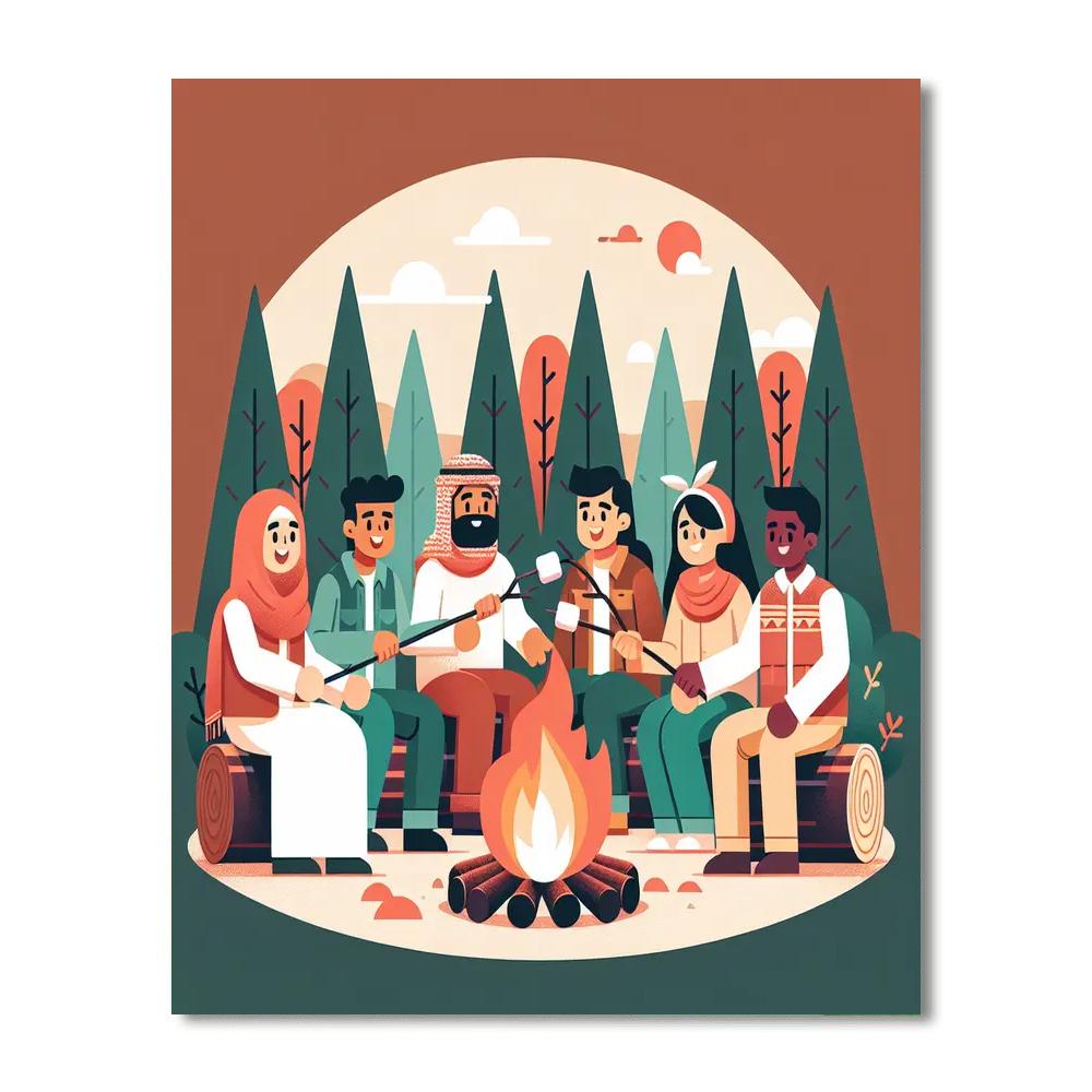 Forest Campfire Adventure Painting Number Kit