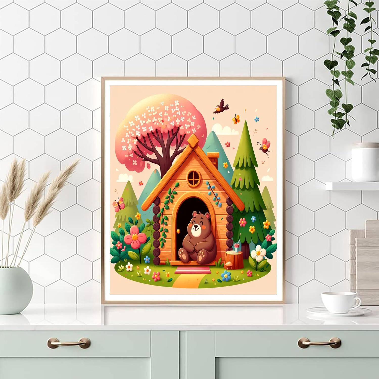 Cozy Bear Cabin Paint By Number