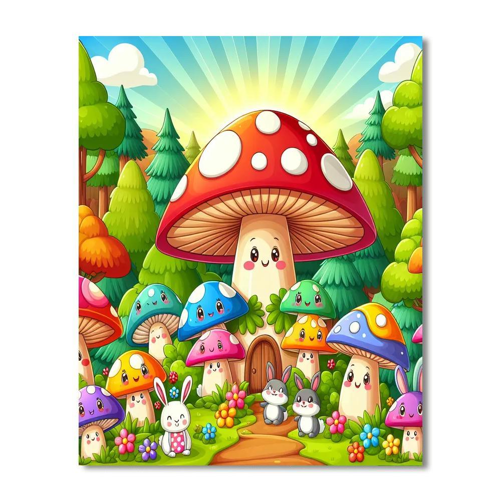 Cheerful Mushroom Village Paint By Number