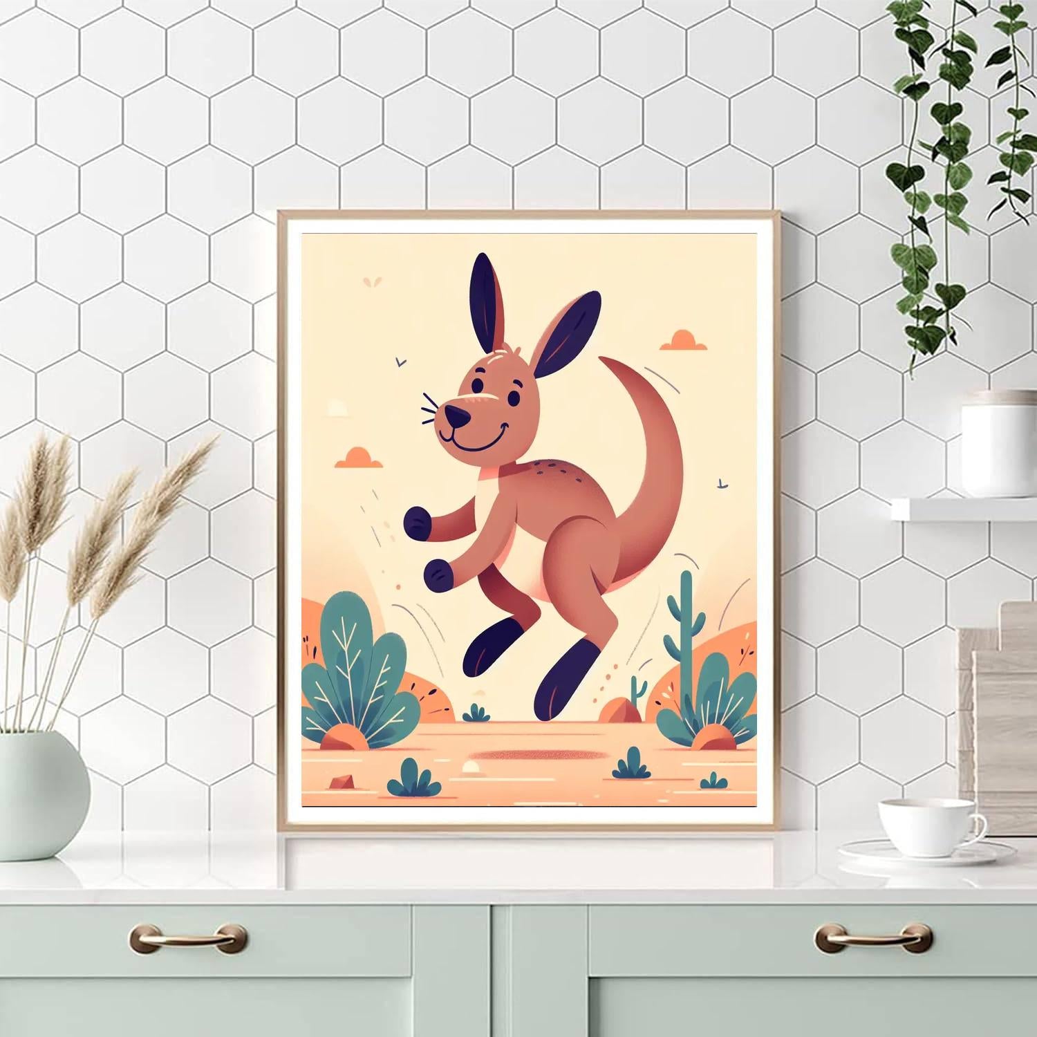 Playful Kangaroo Bounce Number Painting